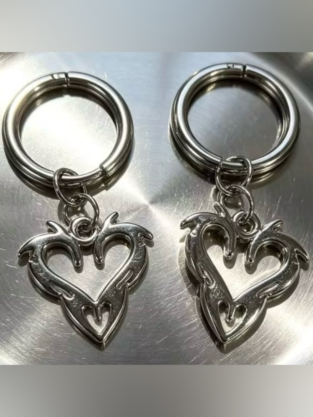 Stainless Steel Tribal Heart Huggie Earrings